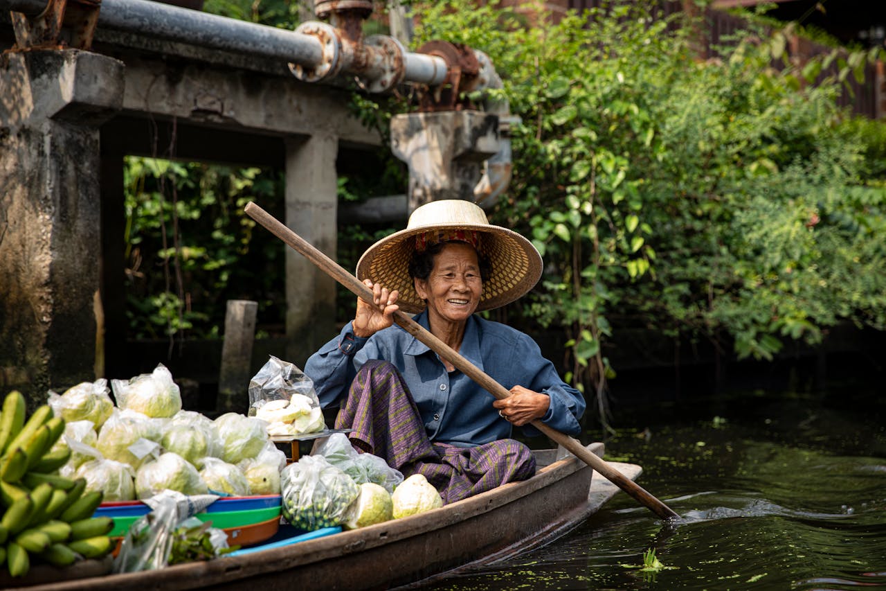 The local on the Boat at Floating Market, Thailand